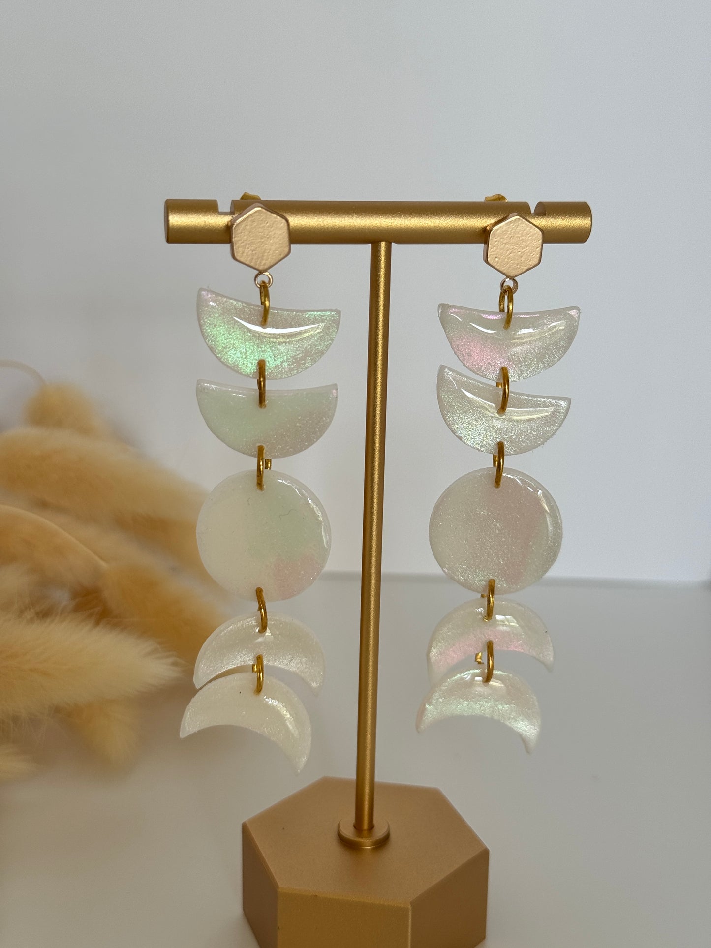 Moon phase mother of pearl earrings