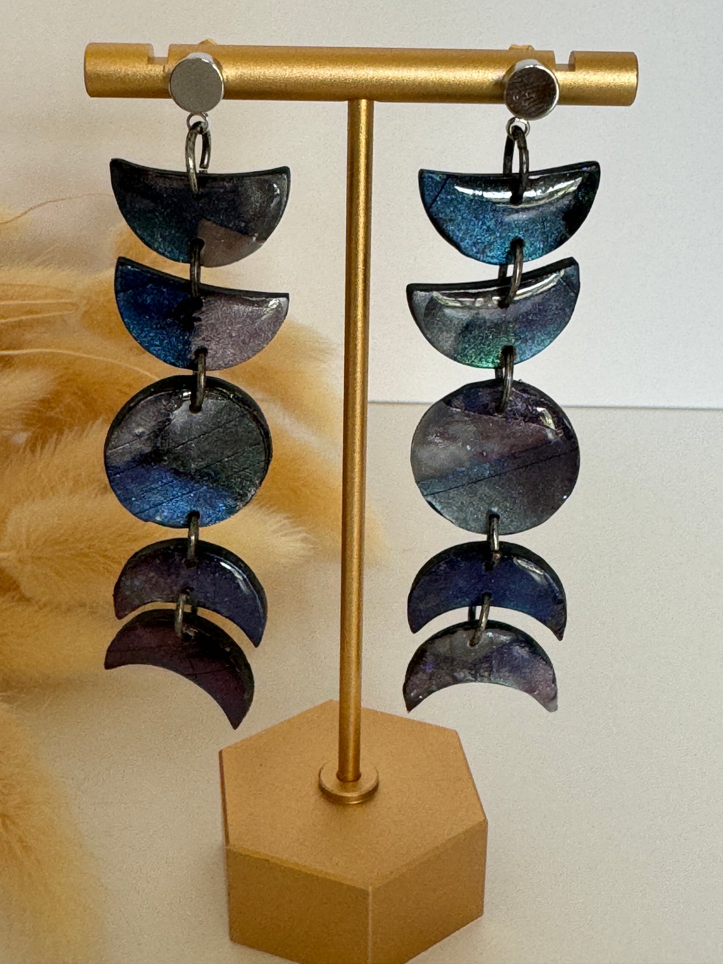 Auraro borealis moon phase earrings