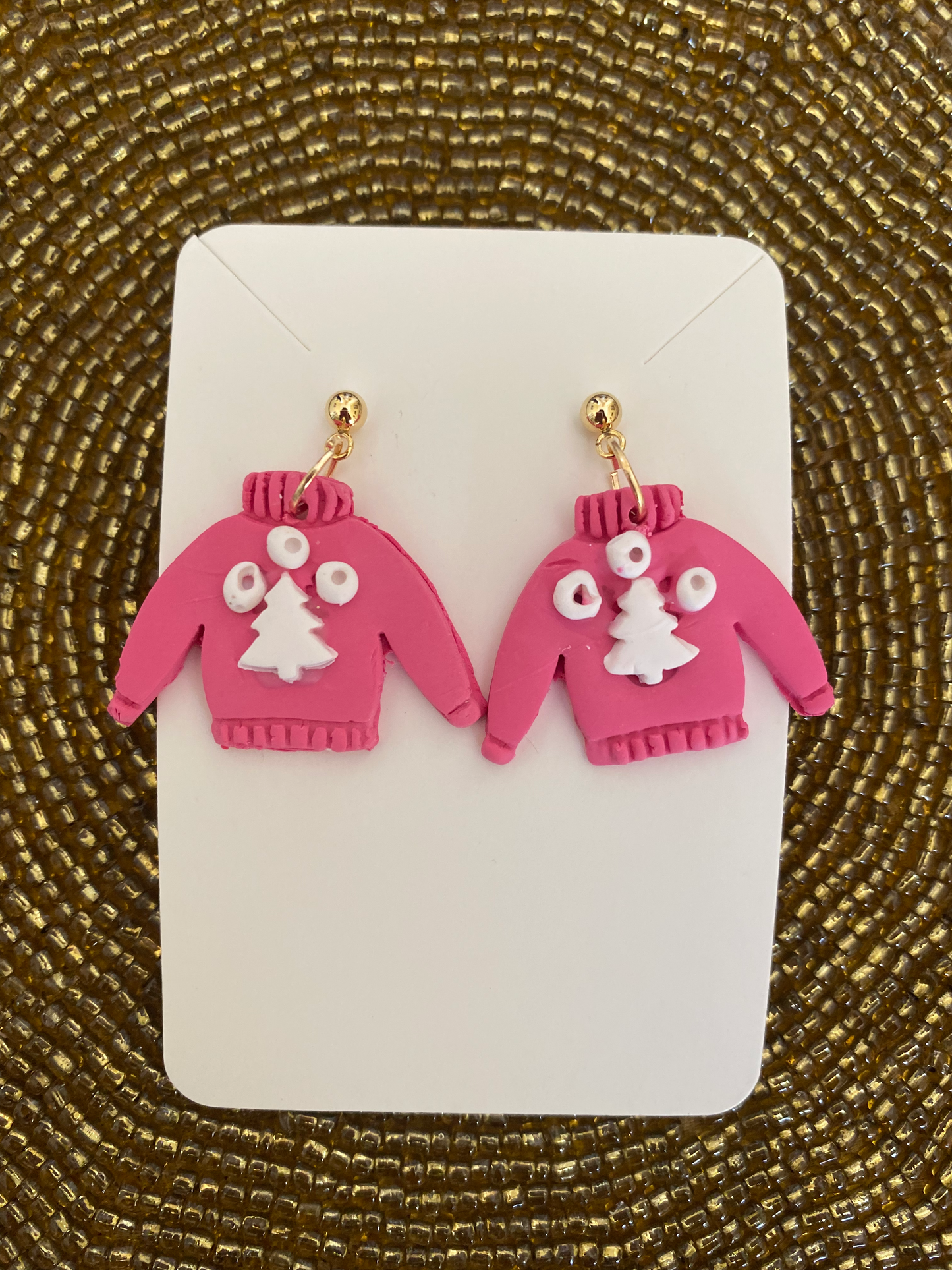 Pink Ugly Christmas Sweater Earrings