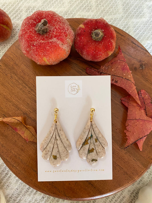 Beige Scalloped Drop Earrings